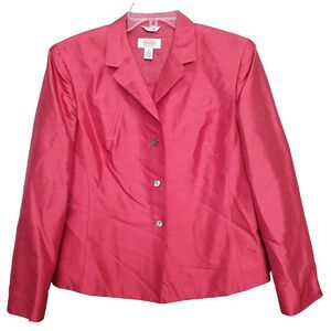 Talbots Petites 100% Pure Silk Red Long Sleeve Lined Button-Up Blazer 12P VTG